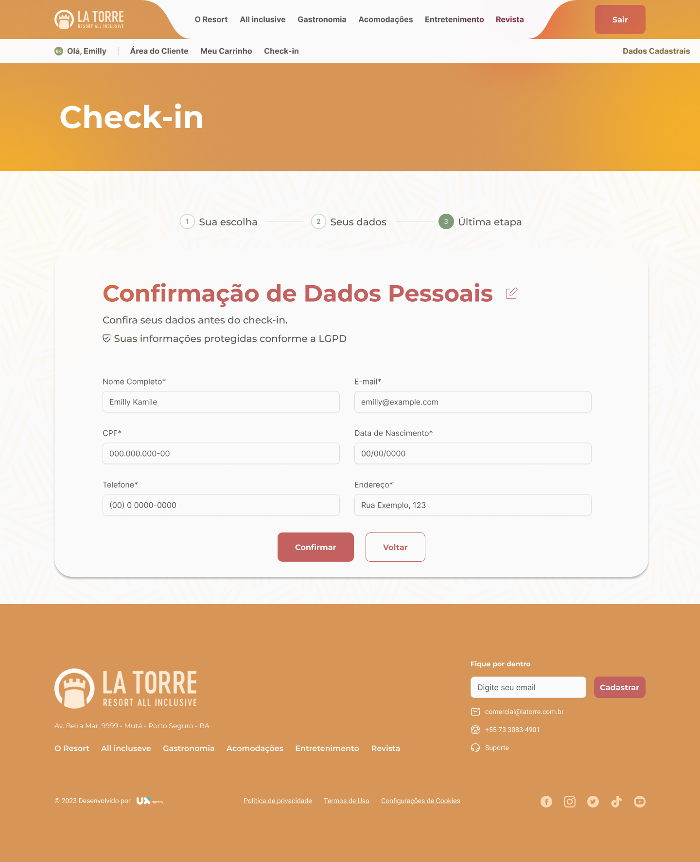 Check-in · Confirmação dos dados