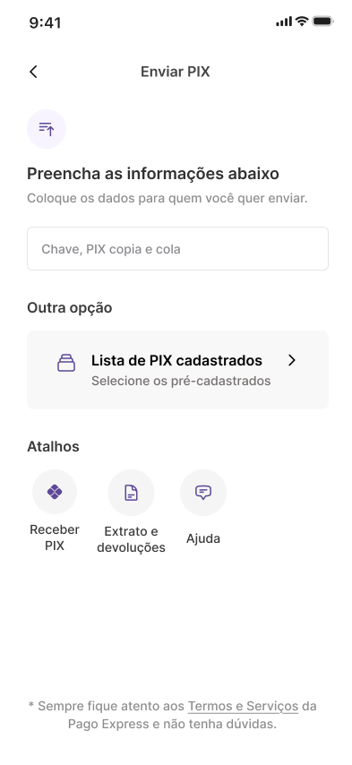 Aplicativo · Enviar PIX